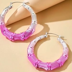 Pink Ombré Bamboo Style Hoop Earrings